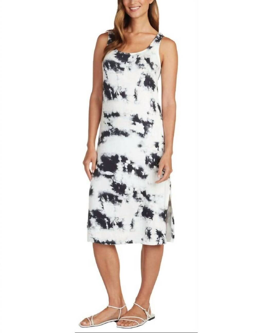 NEW MATTY M women's tank midi dress in black tie dye